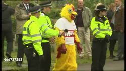 Chicken man outside Witney polling station News Clip