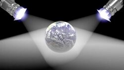 Spotlights illuminate a computer-generated image of Earth. Stock Footage