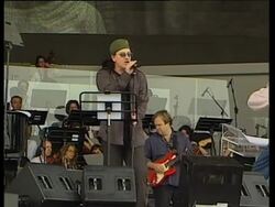 Pavarotti &amp; Bono rehearse for big charity show tonight News Clip