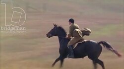 Men racing horses in the countryside, 1908 - reenactment. Clip 2 Stock Footage
