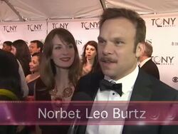 EVENT CAPSULE REPORTER/CHYRON: 65th Annual Tony Awards- Red Carpet & Media Room, New York, NY, United States, 6/12/11.  Stock Footage