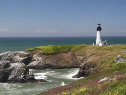 Cheerful Oregon Coast Lighthouse Stock Footage