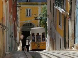 Working tramway system within the city of Lisbon, Portugal, Europe Stock Footage