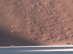 People at base of dune, Dead Vlei, Namib-Naukluft, Namibia Stock Footage
