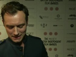 INTERVIEW: Jude Law on reflecting on his career, being on stage, the government arts cuts at British Independent Film Awards Winners Interviews at Old Billingsgate Market on December 9, 2012 in London, England.  Stock Footage