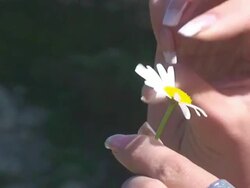 Woman with Daisy by Waterfall Stock Footage