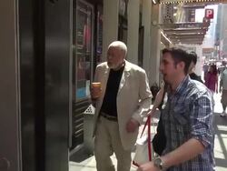 James Earl Jones walking into New 42nd Street Studios for rehearsals after the press junket regarding Broadway revival of "You Can't Take It With You" Stock Footage