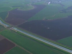 Aerial the Israel National water carrier in the Valley of Beit Netofa in Lower Galilee, Israel Stock Footage