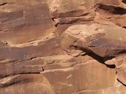 CU AERIAL TD Shot of Petroglyphs, Ancient runis, Big Reveals / Bluff,  Utah, United States Stock Footage