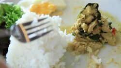 HD: spoon and fork put food in plate. Stock Footage