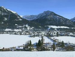 WS View of town with mountain in winter / Oberstdorf, Bavaria, Germany Stock Footage
