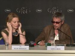 INTERVIEW: Leos Carax on how he met Kylie Minogue at Holy Motors Press Conference: 65th Cannes Film Festival on May 23, 2012 in Cannes, France (Footage by WireImage Video/Getty Images) Stock Footage