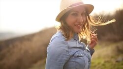 A woman holding man's hand leading him forward. Stock Footage