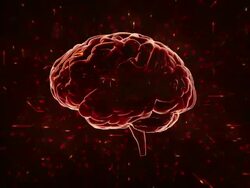 Spinning brain with circuit board background. Loopable. Orange-Green. Stock Footage