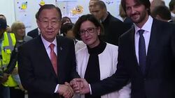 CLEAN : Ban Ki Moon visits refugee center in Slovakia News Clip