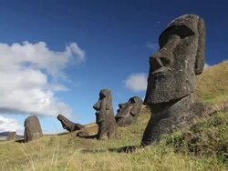 Dolly shot: Moais on Rano Raraku Stock Footage