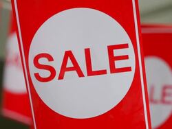 Red hanging sale labels Stock Footage