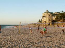 WS Women practicing volleyball at beach / Perth, Western Australia, Australia Stock Footage