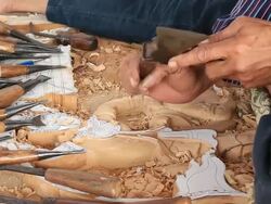 Experienced wood carver Stock Footage