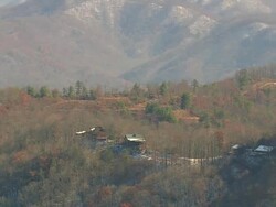 MS AERIAL Shot of houses on top of hill at Fontana Lake and Nantahala National Forest / North Carolina, United States Stock Footage