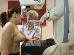 MS Shot of mammographic screening for breast cancer prevention / Wiesbaden, Hesse, Germany Stock Footage