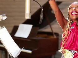 MS PAN Shot of black woman singing in recording studio / Santa Fe, New Mexico, United States Stock Footage
