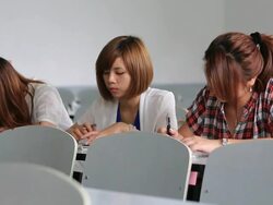 Female teacher and student in the classroom Stock Footage