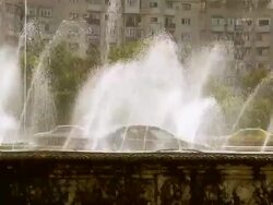 MS ZO View of Fountain in front of building / Bucharest, Romania Stock Footage