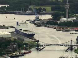 AERIAL Military ships in naval base, Wilhelmshaven, Lower Saxony, Germany Stock Footage