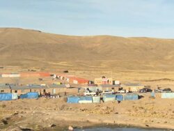 R-L Pan of Cala Cala, Bolivia during spring festival Stock Footage