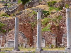 MS Shot of famous Greek Temple of Apoll place of Philosophy for Socrates stone Roman Agora / Delphi, Greece Stock Footage