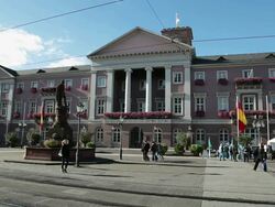 WS Market Square at city hall / Karlsruhe, Baden-Wurttenberg, Germany      Stock Footage