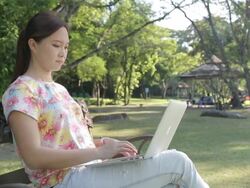 Businesswoman working in the outside Stock Footage