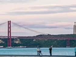 HD Timelapse: Porte 25 de Abril bridge Tagus river Lisbon Stock Footage