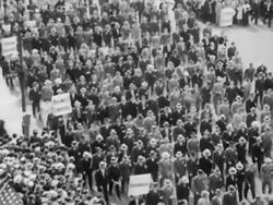 Crowds support National Recovery Administration during the Great Depression Stock Footage