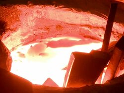 MS View of melted raw steel in melter / Langenfeld, North Rhine-Westphalia, Germany Stock Footage