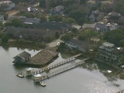 MS AERIAL Shot of houses with lake at Sullivans Island / South Carolina, United States Stock Footage