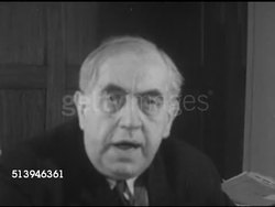 1953: ERNST REUTER: WEST BERLIN, GERMANY: WS Government building in West Berlin. INT VS Mayor Ernst Reuter (1889-1953) sitting at desk speaking (SOT) about East Berlin refugees, '...every one is a human being...' Instructional Video