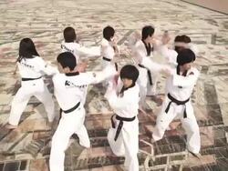 MS CS PAN Korean Martial arts group performing taekwondo  / Kyungkido, Bucheon, South Korea Stock Footage