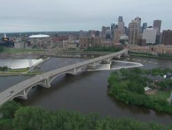 WS Shot of cityscape and mississippi river at dusk / Minneapolis, Minnesota, United States  Stock Footage