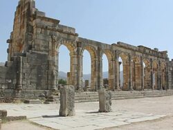 WS View of Arch of Volubilis ruins / Volubilis, Morocco Stock Footage