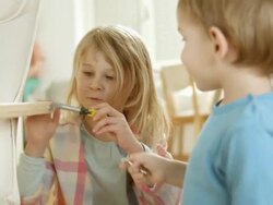 Adorable Siblings Playing At Home Stock Footage