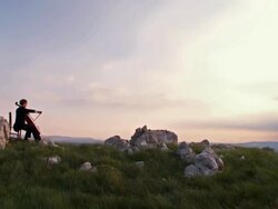 CRANE: Playing Cello On Extreme Terrain Stock Footage