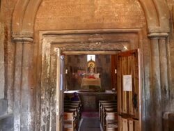 Saghmosavank monastery, interior view of the church Stock Footage