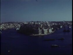 Malta Grand harbour with Naval ship, 1950s Stock Footage