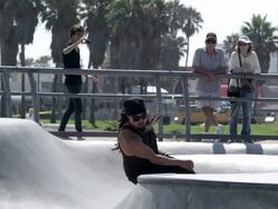 WS SLO MO TS Shot of aerial tricks along ramp / Venice, California, United States Stock Footage