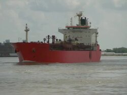 MS TS Cargo ship flowing on river / New Orleans, Louisiana, United States Stock Footage