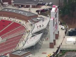 MS AERIAL Shot of Carter Finley Stadium - during game / North Carolina, United States Stock Footage