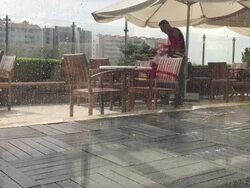 Torrential Rain at Cafe Stock Footage