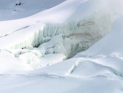 MS ZO Shot of Ice and partly frozen falls on US side of Horse Shoe falls / Niagara Falls, Ontario, Canada Stock Footage